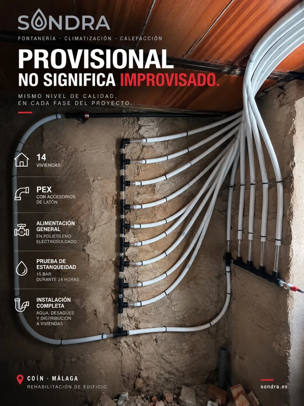 Instalación completa de fontanería en rehabilitación de 14 viviendas en Coín, Málaga - Sondra